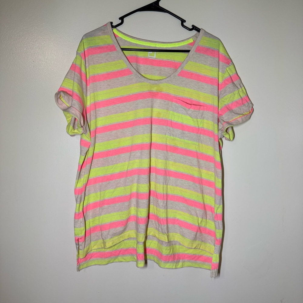 JCPenney Neon Pink and Yellow Striped Tee